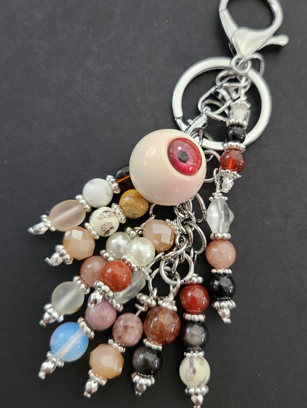 Eyeball Bloodshot Purse Charm Opal Carnelian Rhodonite Handcrafted
